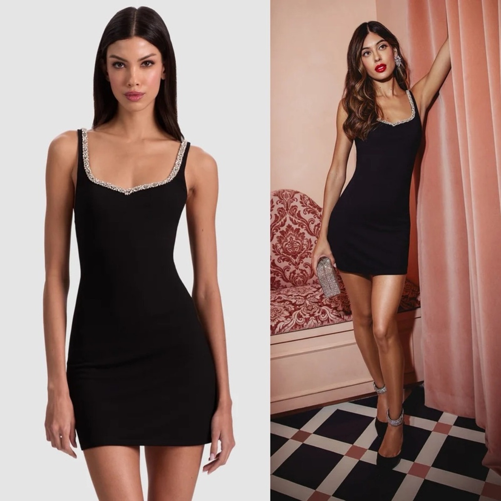 Alice + Olivia Eve Crystal Embellished Trim Minidress In Black 6